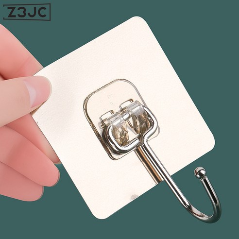 Z3JC 무타공 접착식 후크 걸이 벽부착 걸이 후크 6.5x6.5cm, 메탈 그레이, 20개