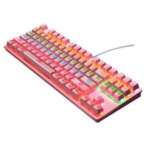 Retemporel Leaven K550 기계식 게임용 키보드 컴퓨터 PC(87Keys) 핑크용 인체 공학적 방수 RGB 백라이트 유선, 분홍, ABS