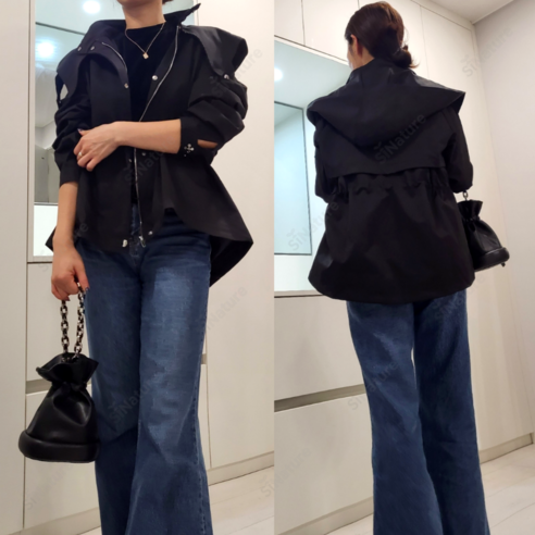 시네이처 여성 봄 야상 하프 트렌치코트 점퍼 숏 자켓 사파리