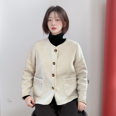 리스톤 가볍게 입는 양털 후리스 가디건 자켓 아이보리