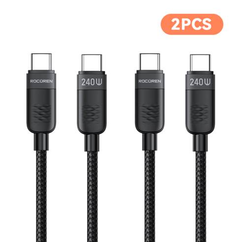 ROCOREN PD 3.1 240W 유형 C 케이블 USB C-C 날짜 케이블, 2개, 검은색, 2000mm