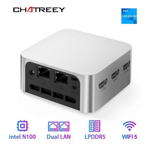 Chatreey 미니 PC 인텔 셀러론 쿼드 코어 N100 포켓 컴퓨터 3x HDMI 2.0 2x 기가비트 이더넷 윈도우 11 와이파이 5, 1TB SSD, EU, N5095 16G DDR4