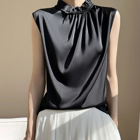 데일로앤 여성 주름 포인트 민소매 블라우스