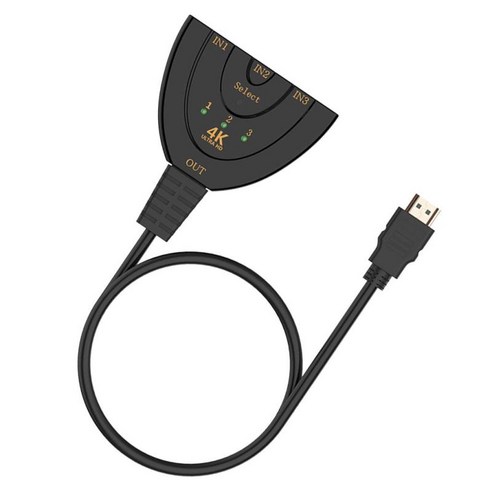 3-in-1 출력 HDMI 신호 스위처 분배기 피그테일 케이블 4K, 설명, 블랙, 플라스틱 금속