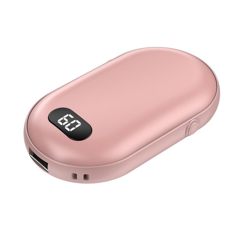 THOUSTA 충전식 휴대용 전기 핫팩 양면발열 미니 2in1 손난로 보조배터리 5000mAh, 핑크