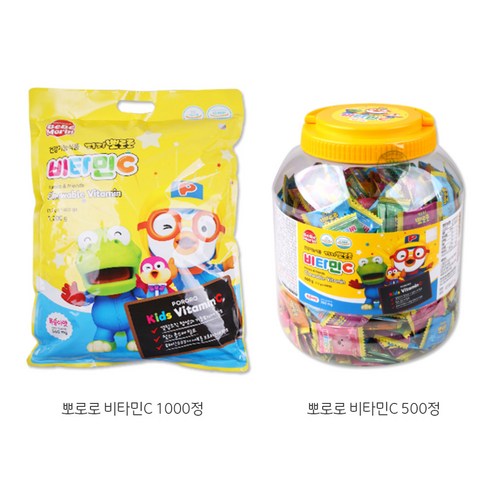 뽀로로 비타민C 어린이비타민 대용량, 1세트, 1000정 1개+500정 1개