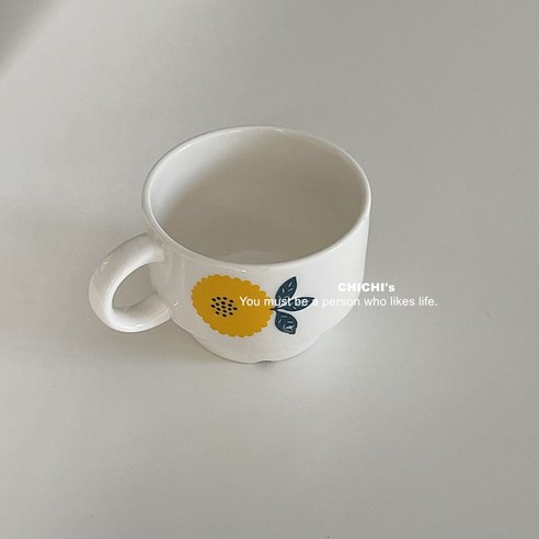 DFMEI 예쁜 머그잔 큐티 아플리케 도자기 커피잔 오후 티코사랑의 도자기 컵, DFMEI 노랑꽃