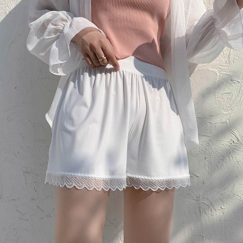 DFMEI 안전 바지 안티 빛 여성 여름 얇은 레이스는 레깅스 느슨한 가정 반바지 보험에 을 착용 할 수 있습니다