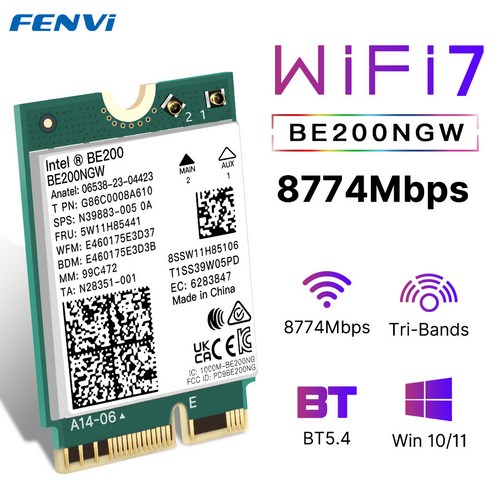 윈도우 11 PC 노트북용 와이파이 카드 인텔 BE200 블루투스 5.4 BE200NGW 2.4 GHz 5 GHz 6 GHz 5.8 Gbps 신제품, 와이파이 7 BE200