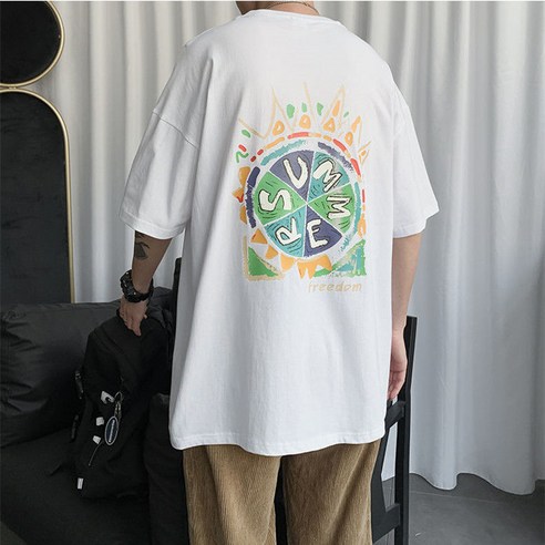 DFMEI 순면 남성 반팔 티셔츠 여름 얇은 인스미나토 상의 티셔츠 남파한판 와이드솔반소