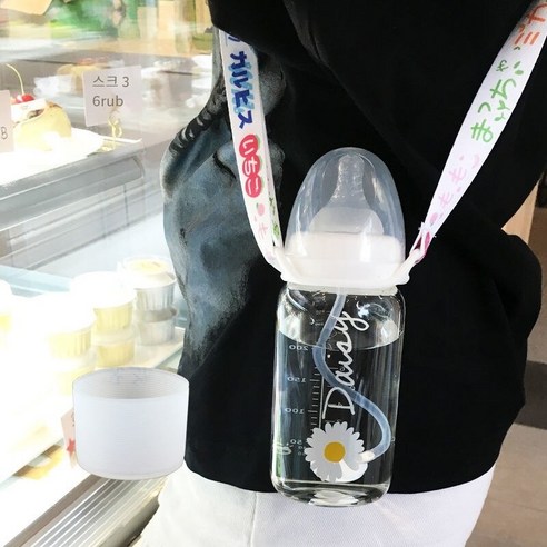한국어 스타일 귀여운 컵 졸업 짚 성인 크리 에이 티브 유리 컵 여학생 젖꼭지 컵 휴대용 컵, 330ml영어꽃스케일240_옵션1