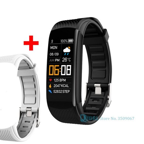 [XIG] 2021 스마트 시계 남자 여자 스포츠 Smartwatch 피트니스 트래커 시계 Ios 심장 박동 모니터 전자 시계 방수, 검정색 Wh 스트랩, 하나
