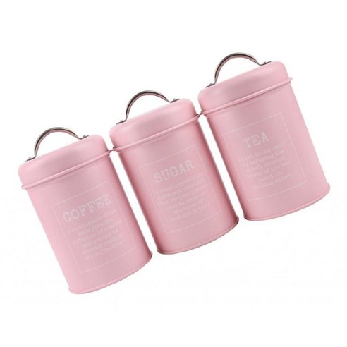 3pcs 깡통 밀봉 상자 깡통 주방 차 커피 보관 용기, 핑크, 철
