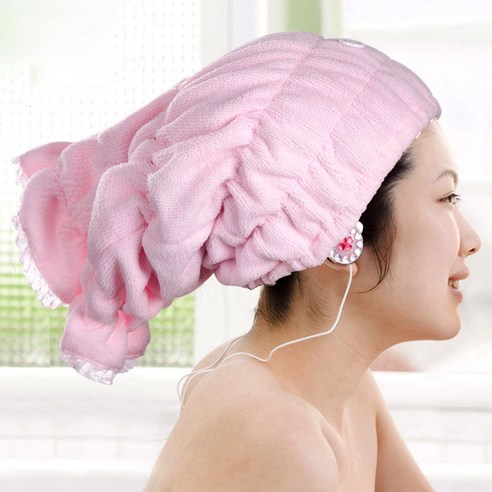 톡톡창고 단추 고정 샤워 헤어밴드 샤워 캡 샤워두건 머리수건, 핑크, 1개