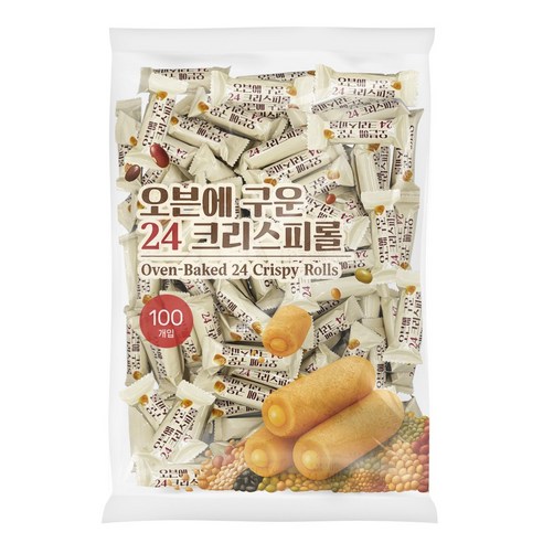 오븐에 구운 곡물 24곡 미니 크리스피롤 과자 100개(개별포장)