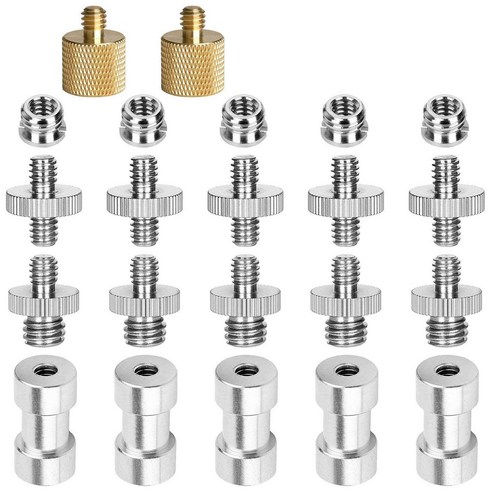 AFBEST 22pack 카메라 나사 어댑터 1/4 ~ 3/8 삼각대 변환기 황동 용 마개 마운트 세트 모노 포드 볼 헤드 플래시 라이트, 은 및 구리