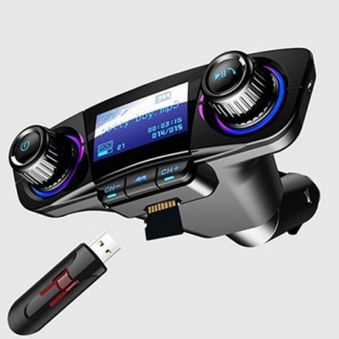 ELSECHO 자동차 MP3 블루투스 핸즈프리 2.1A 고속충전 TF USB 오디오 입력및출력 지원, BT06, 검은색, BT06