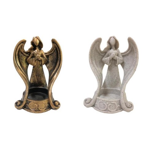 2Pcs Angel Wing 티 라이트 캔들 홀더 입상 티 라이트 홀더, 구리+백색, 수지