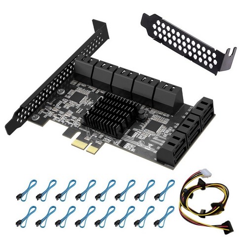 Xzante PCIe SATA 카드 16 포트 6 Gbit/S 3.0 카드 PCIe-SATA 컨트롤러 확장 시스템 하드 드라이브로 부팅, 검은 색