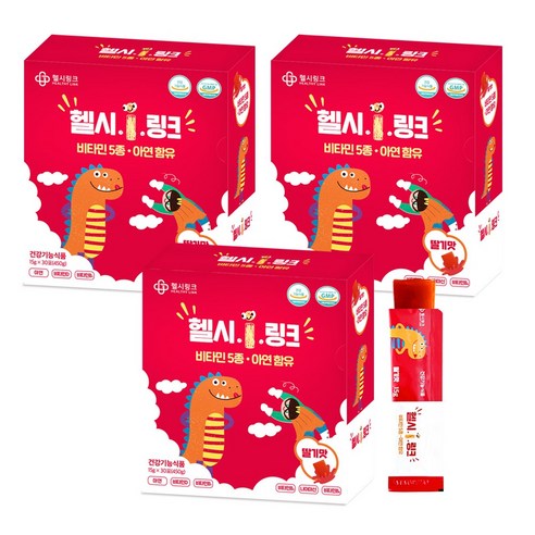 헬시.I.링크 비타민 젤리스틱 딸기맛 30포, 450g, 3개