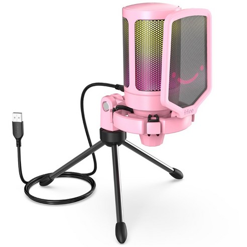 FIFINE A6V RGB 게이밍 마이크 USB 방송용 - 프로급 콘덴서 마이크 (소음감소/실시간 모니터링/가성비) 유튜브 인스타그램 게임방송 추천