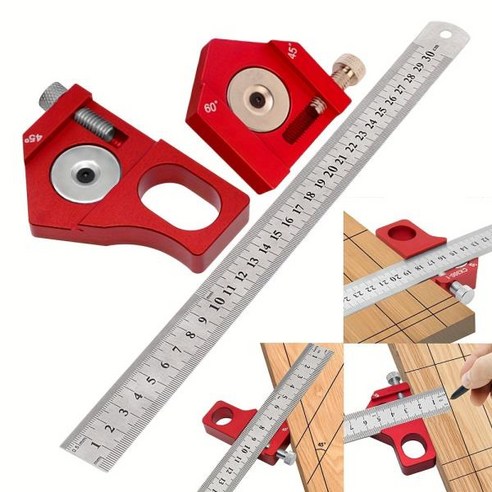 스테인레스 스틸 직각자 30cm 50cm, 1개 45도삼각자 Best Top5 15 목공자 눈금자 로케이터용 스틸 위치 블록 45 도 60/90 도 각도 스크라이버 라인 그무개 목공 사각 스크라이브, 01 Type-A Block, 1) Type-B With Ruler