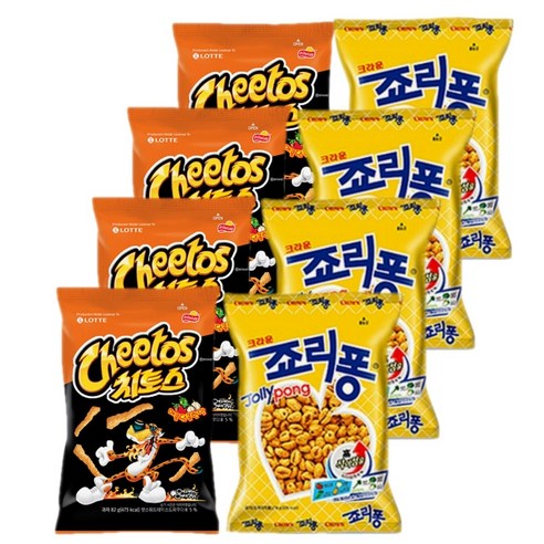 롯데 크라운 스낵모음 치토스 매콤달콤 82gx4개+죠리퐁 74gx4개 (총8개), 1세트, 624g