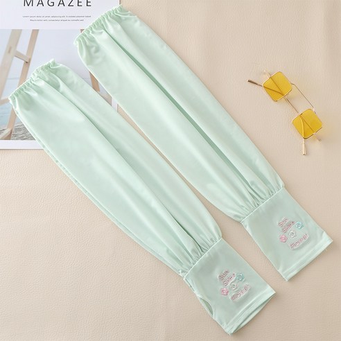 얼음 소매 자외선 차단제 UV 얼음 실크 통기성 느슨한 소매, 녹색 세 작은 꽃, 느슨한 평균 코드 [좋은 탄성]]