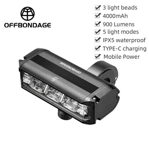 라이트OFFBondage 자전거 라이트 전면 900 루멘 2000mAh 방수 손전등 USB 충전 MTB 도로 사이클링 램프, 01 HYY900, 1) HYY900