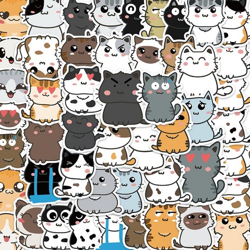 귀여운 고양이 스티커 감성 방수 리무버블 스티커 다꾸 노트북 핸드폰 캐리어 다이어리 꾸미기 스티커, 50매, 고양이4