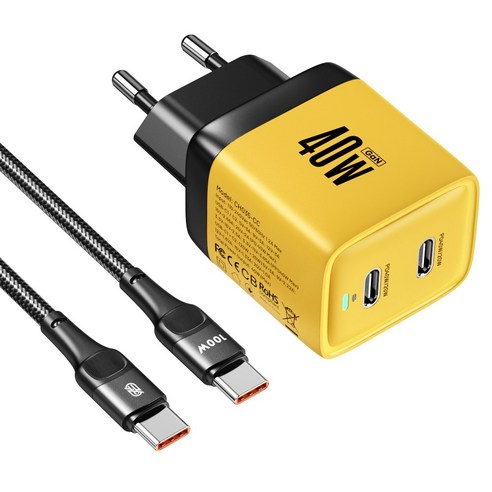 ASOMETECH 40W Gan 듀얼 C타입 초고속 충전기 AFC PPS 한국 표준 플러그 어댑터C-C 60w고속충전케이블, 노란색 + 케이블링, 1개 휴대폰충전기 Best Top5 ASOMETECH 40W Gan 듀얼 C타입 초고속 충전기 AFC PPS 한국 표준 플러그 어댑터C-C 60w고속충전케이블, 노란색 + 케이블링, 1개 휴대폰충전기 Best Top5