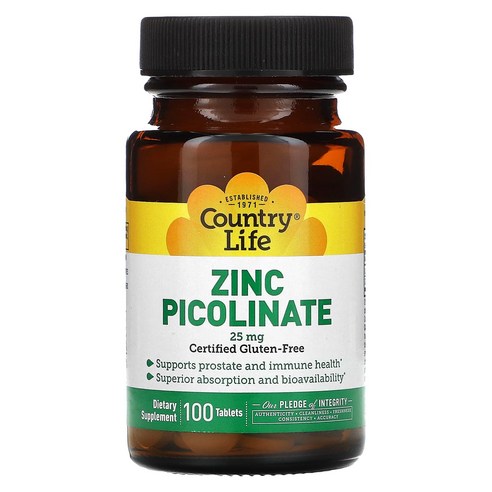 Country Life Vitamins 징크 피콜리네이트 25 mg 타블렛
