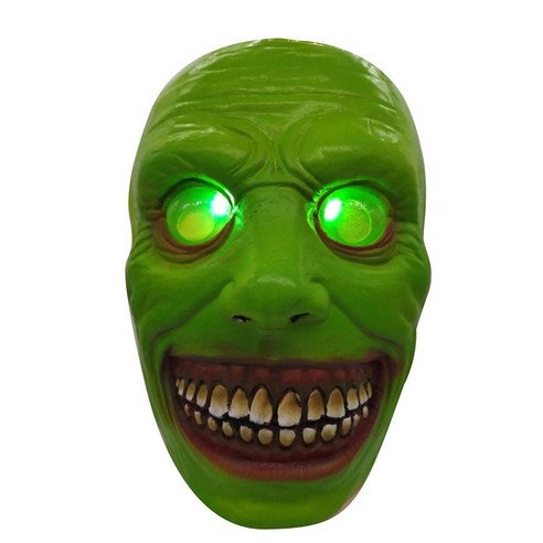 Bastera 성인용 무서운 할로윈 얼굴 커버 공포 악마 가벼운 코스프레로 덮는 얼굴을 덮고있는 파티 카니발을위한 소름 끼치는 의상 소품, 빛나는 녹색 눈