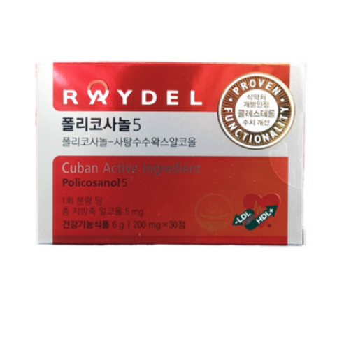 [식약처인정] 레이델 폴리코사놀5 200mg x 30정 쿠바 폴리코사놀 콜레스테롤 수치 개선 부모님 중년 남성 갱년기 여성 선물 포리코사놀 프리코사놀 사탕수수 영양제 홈쇼핑, 1개