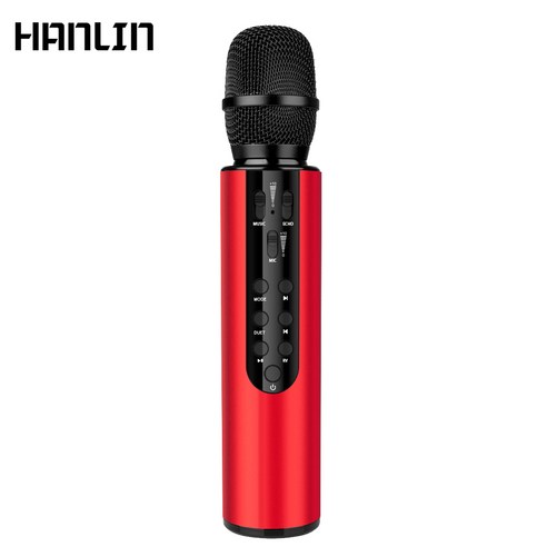 HANLIN 휴대용 무선 블루투스 노래방 마이크, 블랙