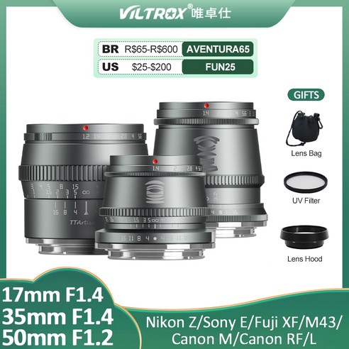 카메라 렌즈 TTArtisan 수동 초점 티타늄 그레이 인물 소니 E 후지 X 캐논 M M43 17mm F1.4 35mm 50mm F1.2 APS-C, [04] All In, [01] Nikon Z, [03] Silver