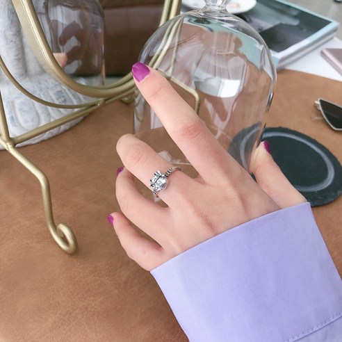 KORELAN순은 고양이 밀당 반지 여성스러운 복고 태은 다층 검지 반지 레드 액세서리