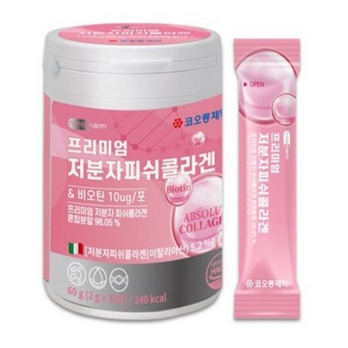 새콤달콤 포도맛 프리미엄 저분자피쉬콜라겐 30포 비오틴 비타민 미네랄 히알루론산 함유 이너뷰티, 60g, 2개
