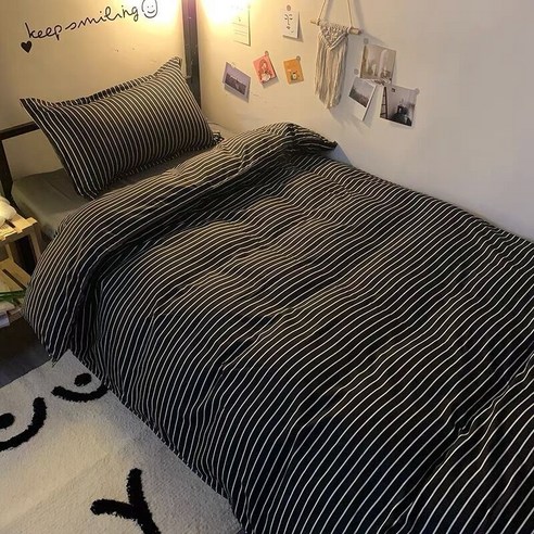 MOHEGIA 새로운 간단한 침대 시트/퀼트 베갯면 3 피스 세트, 1.2m 3 피스 세트 [기숙사 침대], 흑백 줄무늬
