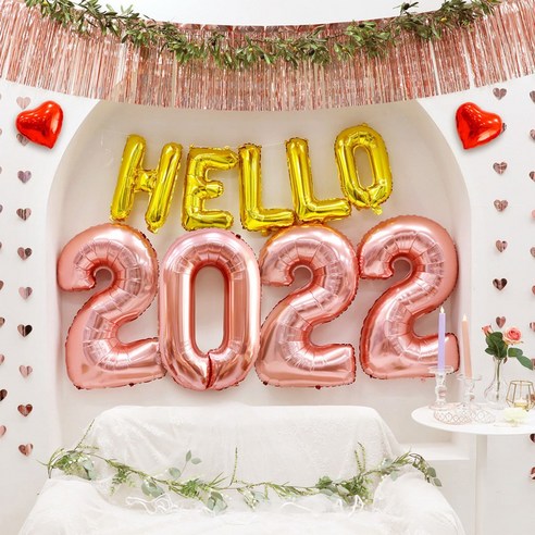 파티스토어 Hello 2022 3종세트 _ HELLO 파티풍선 로즈골드풍선 하트풍선 크리스마스홈파티