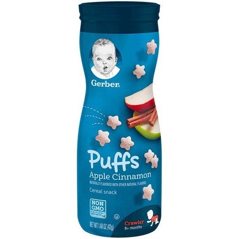 Gerber 퍼프 시리얼 스낵 어린이곡물과자 8+ 먼스 42g, 1개, 애플 시나몬 (Apple Cinnamon)