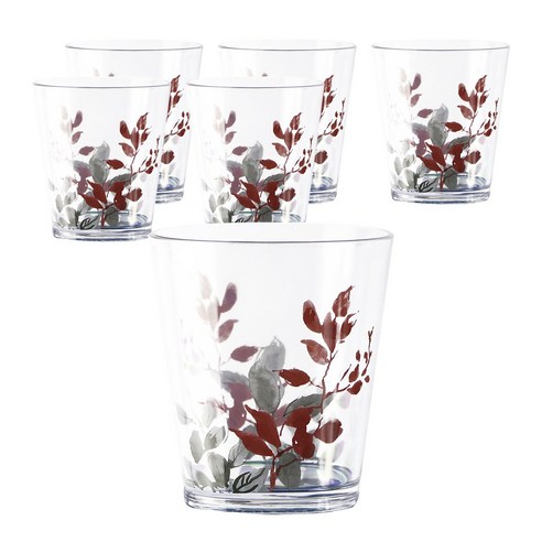 코렐 아크릴릭 라운드 글래스 일반 물컵 414ml, Kyoto Leaves, 6개입