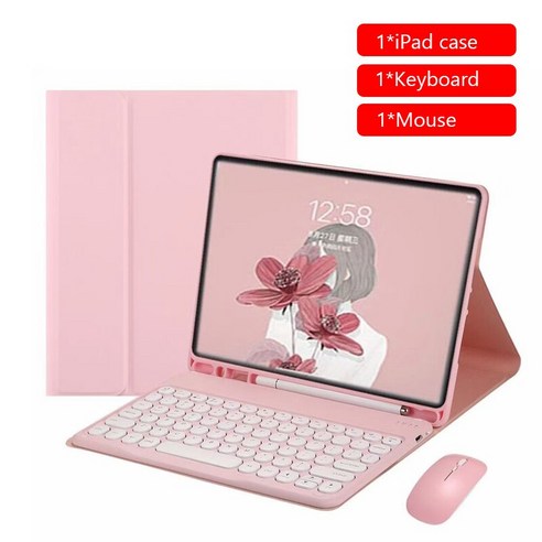 [시요] IPad Air 4 10.9 용 Bluetooth 호환 키보드 마우스 세트 iPad 10.2 2019 Air 3 2 1 Pro 11 2020 10.5 9.7 2018, pink with case, ForiPad20172018, ForiPad20172018