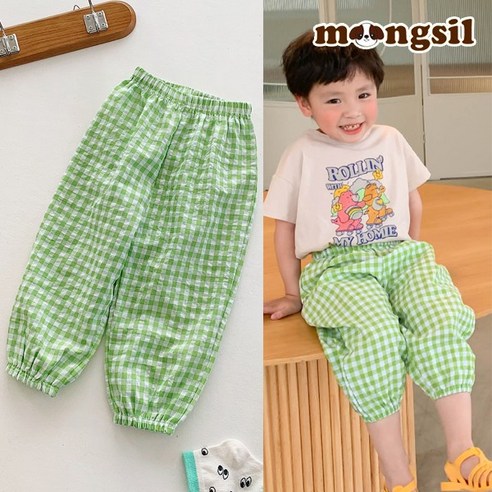 몽실이 체크면 배기팬츠