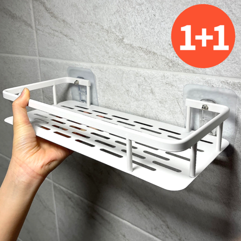 오어브랜드 클린&깔끔 무타공 욕실선반 2개, 일자형 화이트