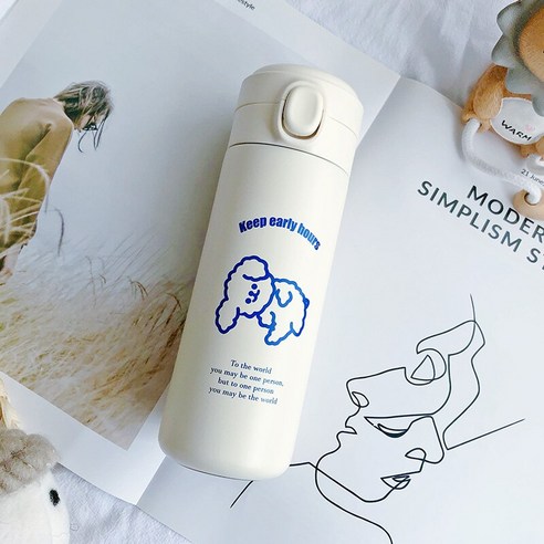 smy간단한 예술적 보온병 여성 하라주쿠 스타일 컵 학생 귀여운 패션 모리 스타일 소녀 컵, 곰/450 Ml, 하나