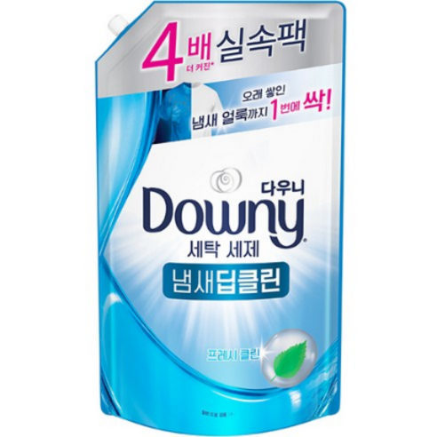 다우니 프리미엄 액상세제 냄새딥클린 블루 프레시 클린 리필, 1.8L, 2개
