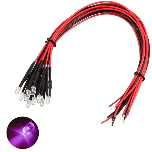 3V 3파이 퍼플 라운드 와이어 케이블 LED DIY 전자실습 모형용 차량 튜닝 실험 조명 부품, 10개