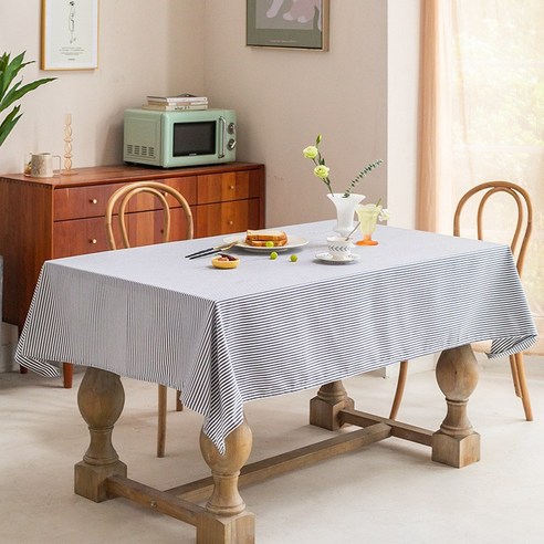 KORELAN 가는 줄무늬 식탁보 포토샵 촬영 배경보 작은 상큼한 식사 패션 심플한 테이블보 차 몇 끼 식탁보, 잔줄무늬-네이비