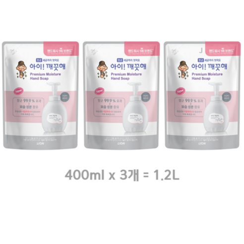 아이깨끗해 프리미엄 모이스처 핸드워시 퓨어로즈 리필, 400ml, 6개